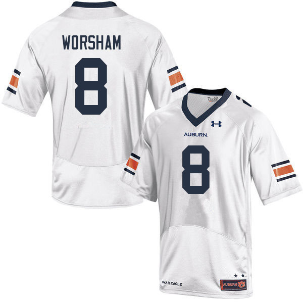 Men #8 Dazalin Worsham Auburn Tigers College Football Jerseys Sale-White